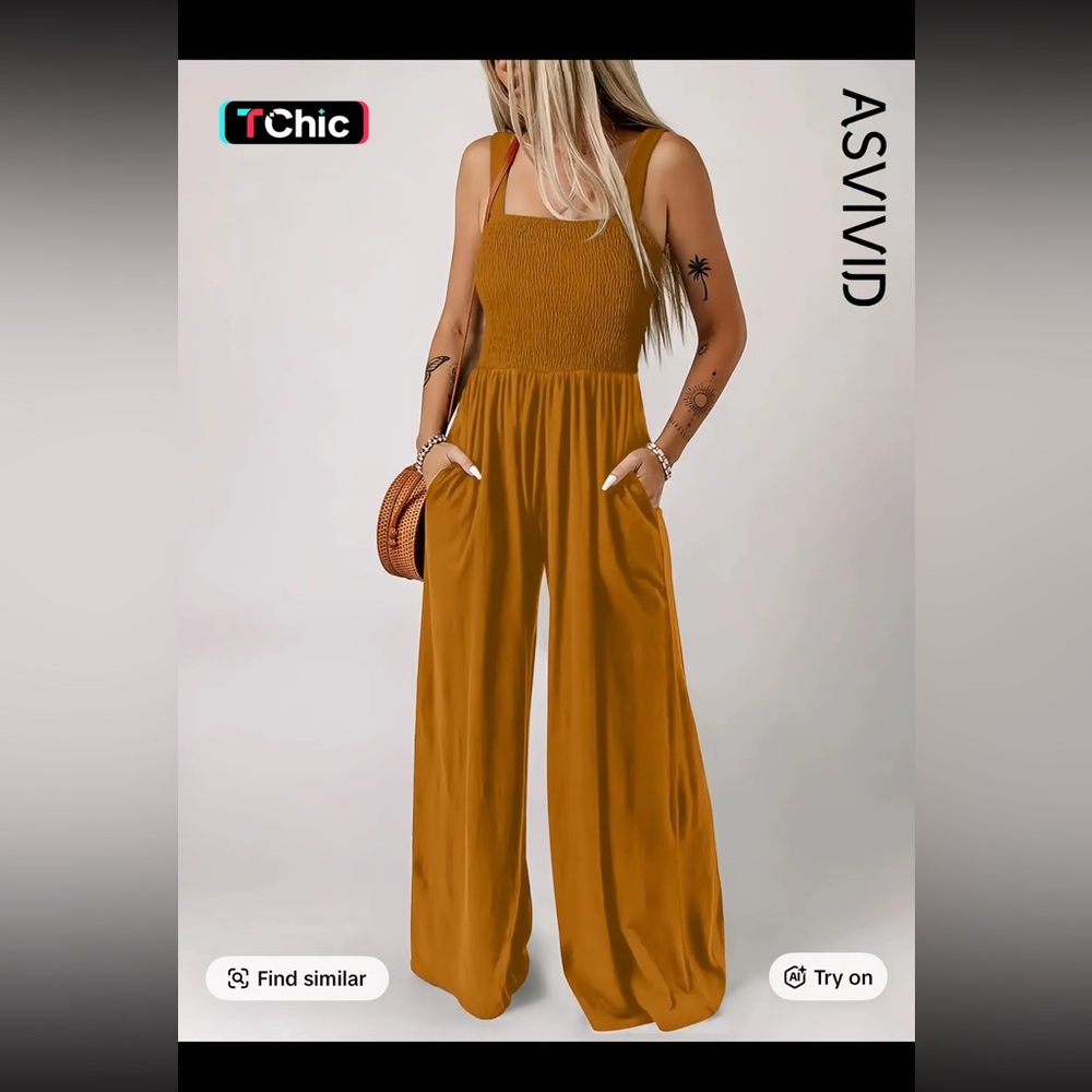 Women’s size M shirred tank romper flowy wide leg pants, BNWT
